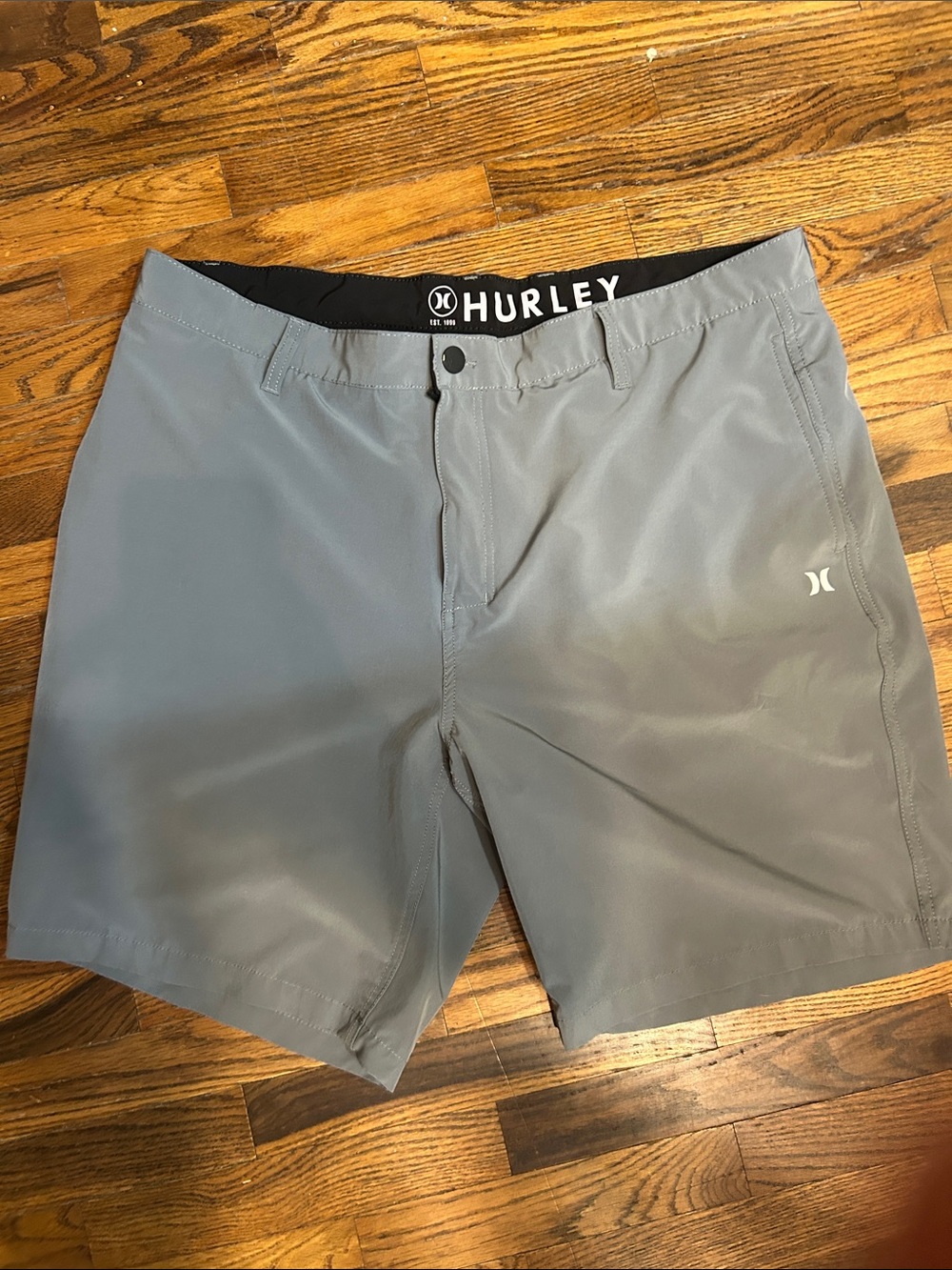 Hurley Charcoal Gray Athletic Shorts with White Logo